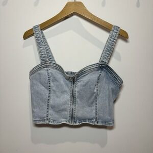 Wild Fable Women's Sz Large Denim Cropped Tank Adjustable Straps